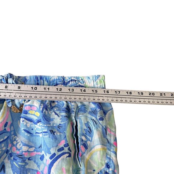 Lilly Pulitzer Aden Pants Women’s Large Blue Peri Pinch Pinch Linen Drawstring - Picture 6 of 8